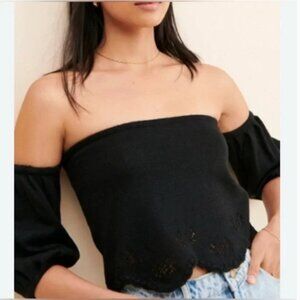Free People NWT Pastiche black knit blouse top size M